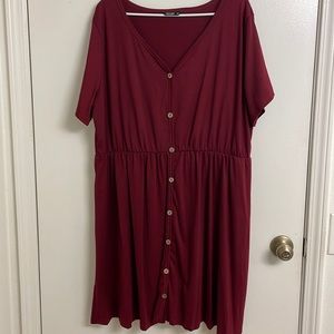 SHEIN LUNE Plus V Neck Button Front maroon Dress size 3X